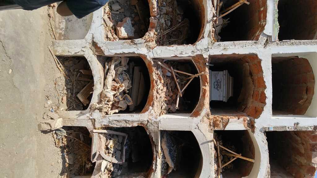 Earthquake destroyed cemetery in El Carmen